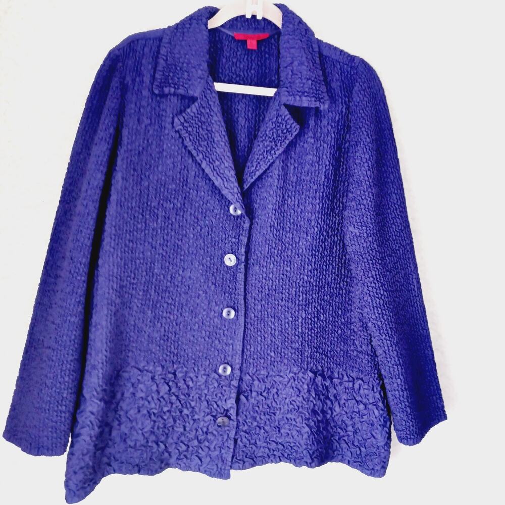 Jacket Women Joni B Purple Crinkle Texture Long Sleeve Unlined Button-Up Size L
